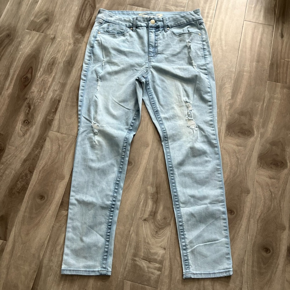 Seven7 Women's High Rise Skinny Jeans Size 16 Light Wash Distressed Inseam 29"